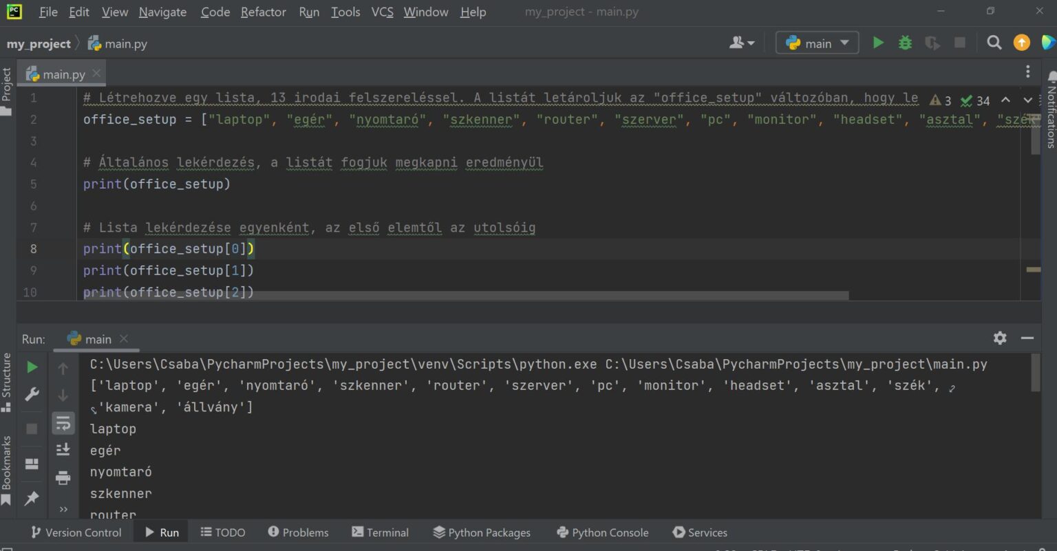 Listák és utasítások - PythonProject