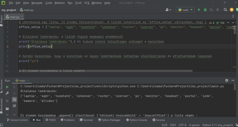 Listák és utasítások - PythonProject
