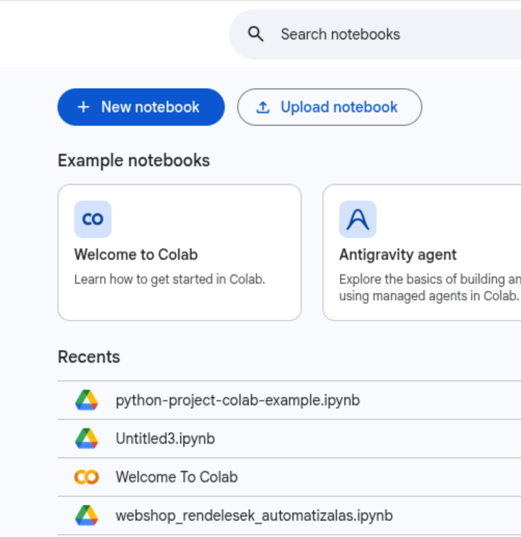 Google colab - Új Notebook megnyitása