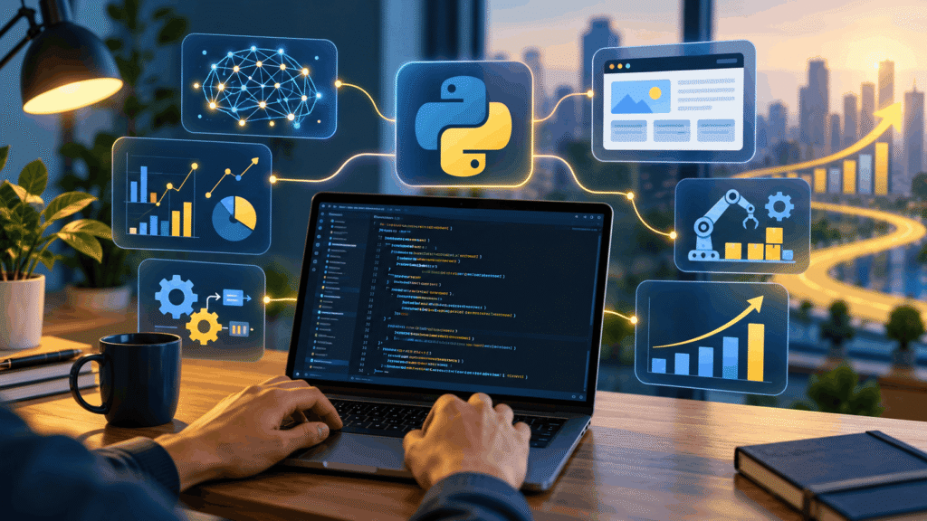 Érdemes Pythont tanulni 2026-ban – Python karrier és AI illusztráció